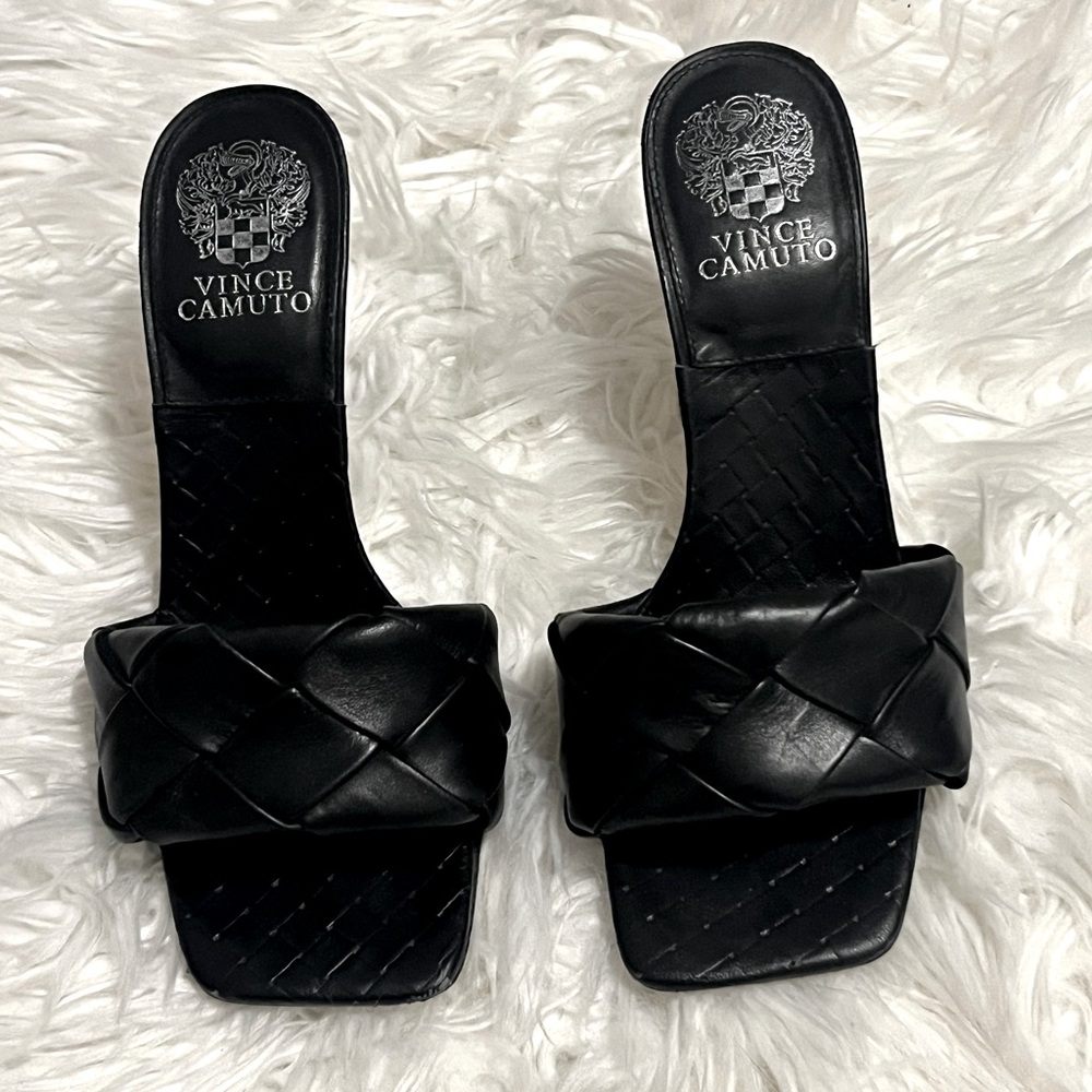 Vince Camuto Women's Black Woven Stiletto Heeled Sandals Size 7